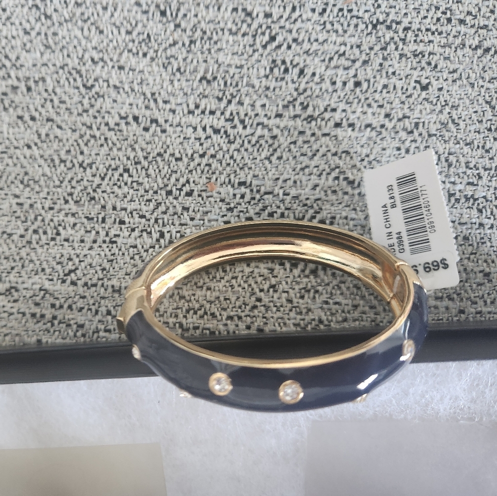 J CREW Gold-Tone Navy Blue Crystal Accent Bangle Bracelet